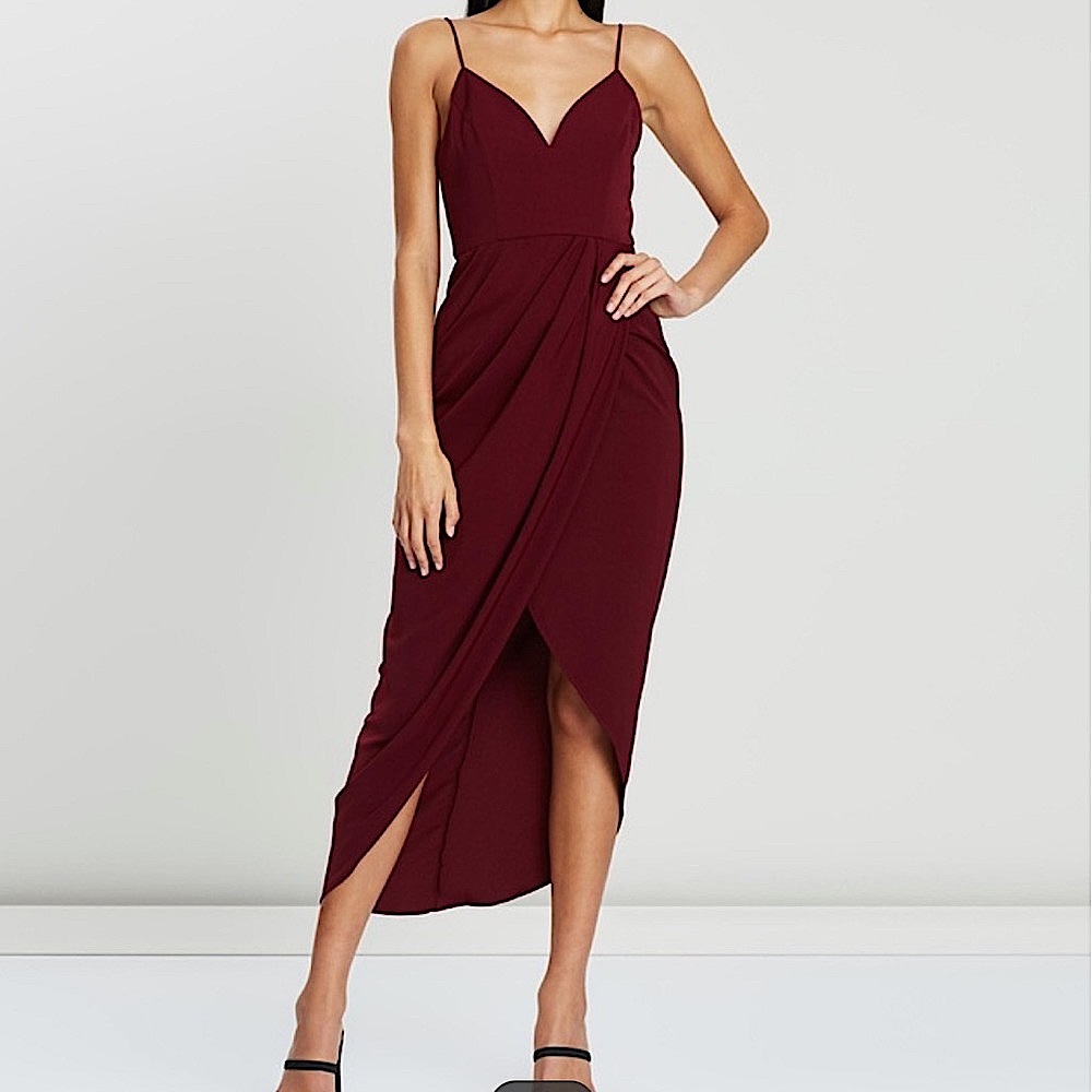 Shona Joy Core Cocktail Burgundy Midi Dress